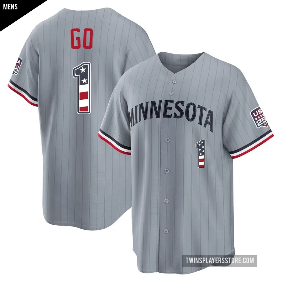 Men's Minnesota Twins ＃1 Woo-Suk Go Limited Gray USA 250 Fourth Of July Road Stadium Jersey