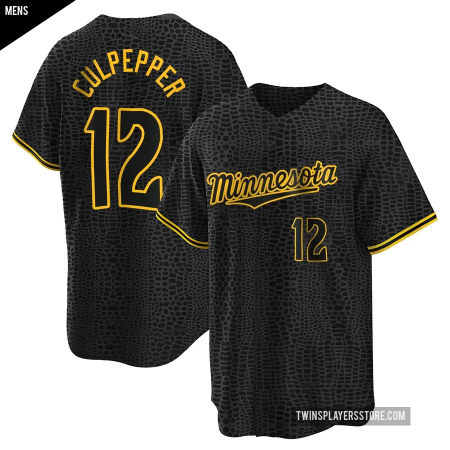 Men's Minnesota Twins ＃12 Kaelen Culpepper Replica Black Snake Skin City Jersey