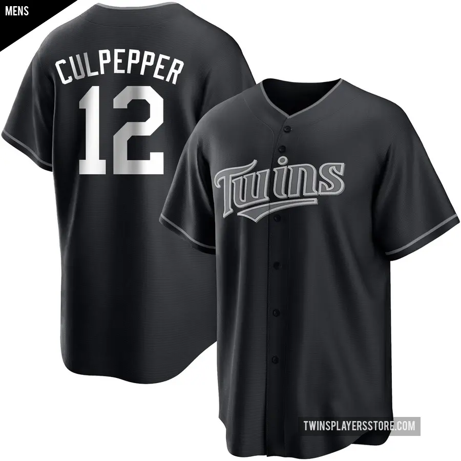 Men's Minnesota Twins ＃12 Kaelen Culpepper Replica Black/White Jersey