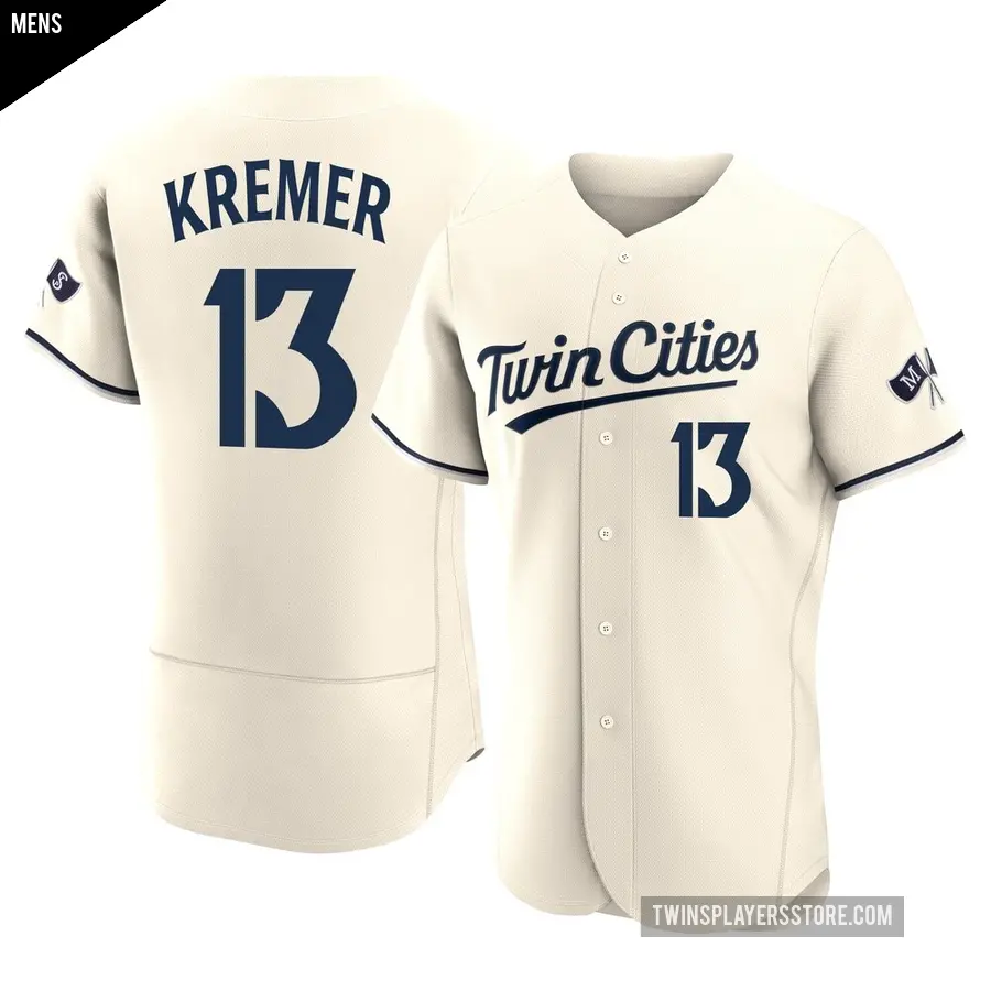 Men's Minnesota Twins ＃13 Dean Kremer Authentic Cream Alternate 2023 Jersey