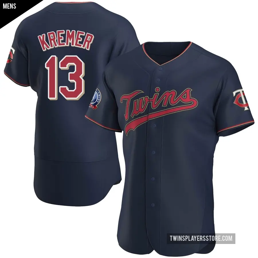 Men's Minnesota Twins ＃13 Dean Kremer Authentic Navy Alternate 60th Season Team Jersey