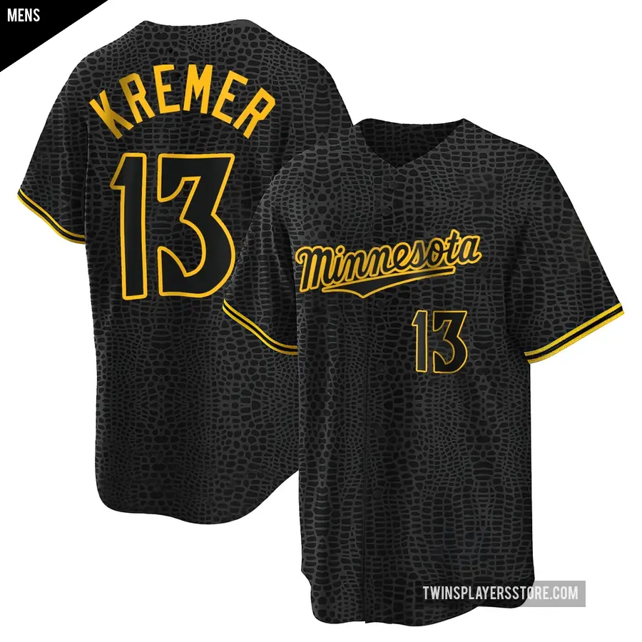 Men's Minnesota Twins ＃13 Dean Kremer Replica Black Snake Skin City Jersey