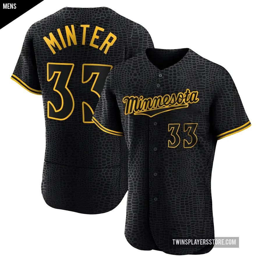 Men's Minnesota Twins ＃33 A.J. Minter Authentic Black Snake Skin City Jersey