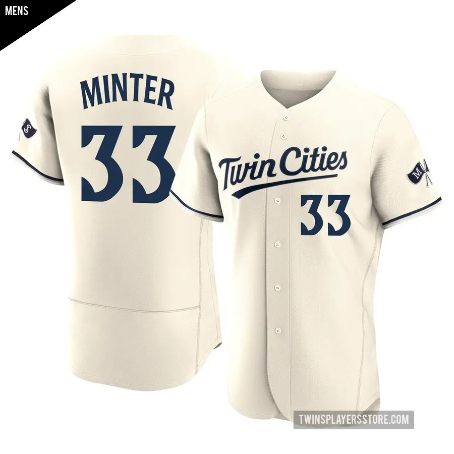 Men's Minnesota Twins ＃33 A.J. Minter Authentic Cream Alternate 2023 Jersey