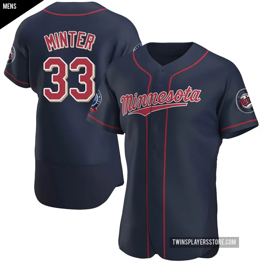 Men's Minnesota Twins ＃33 A.J. Minter Authentic Navy Alternate 60th Season Jersey