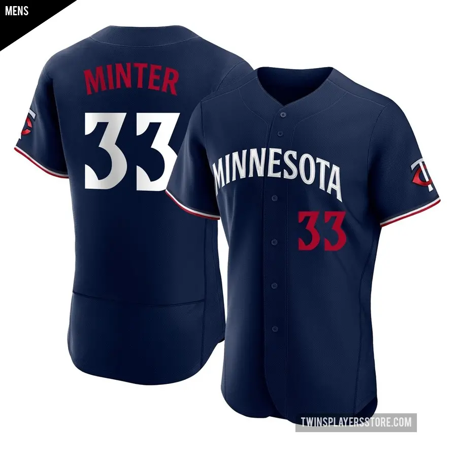Men's Minnesota Twins ＃33 A.J. Minter Authentic Navy Alternate Jersey