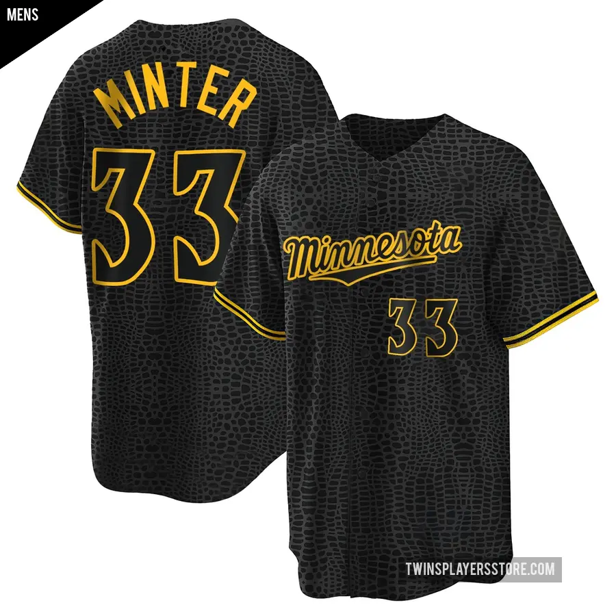 Men's Minnesota Twins ＃33 A.J. Minter Replica Black Snake Skin City Jersey