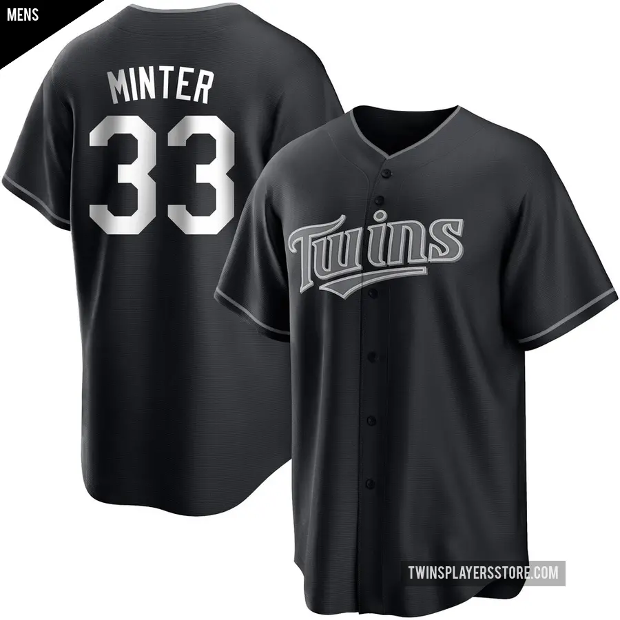 Men's Minnesota Twins ＃33 A.J. Minter Replica Black/White Jersey