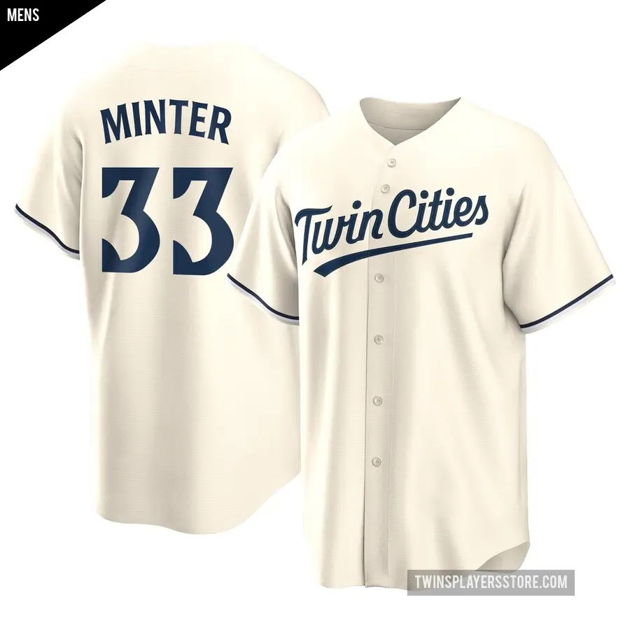 Men's Minnesota Twins ＃33 A.J. Minter Replica Cream Alternate Jersey