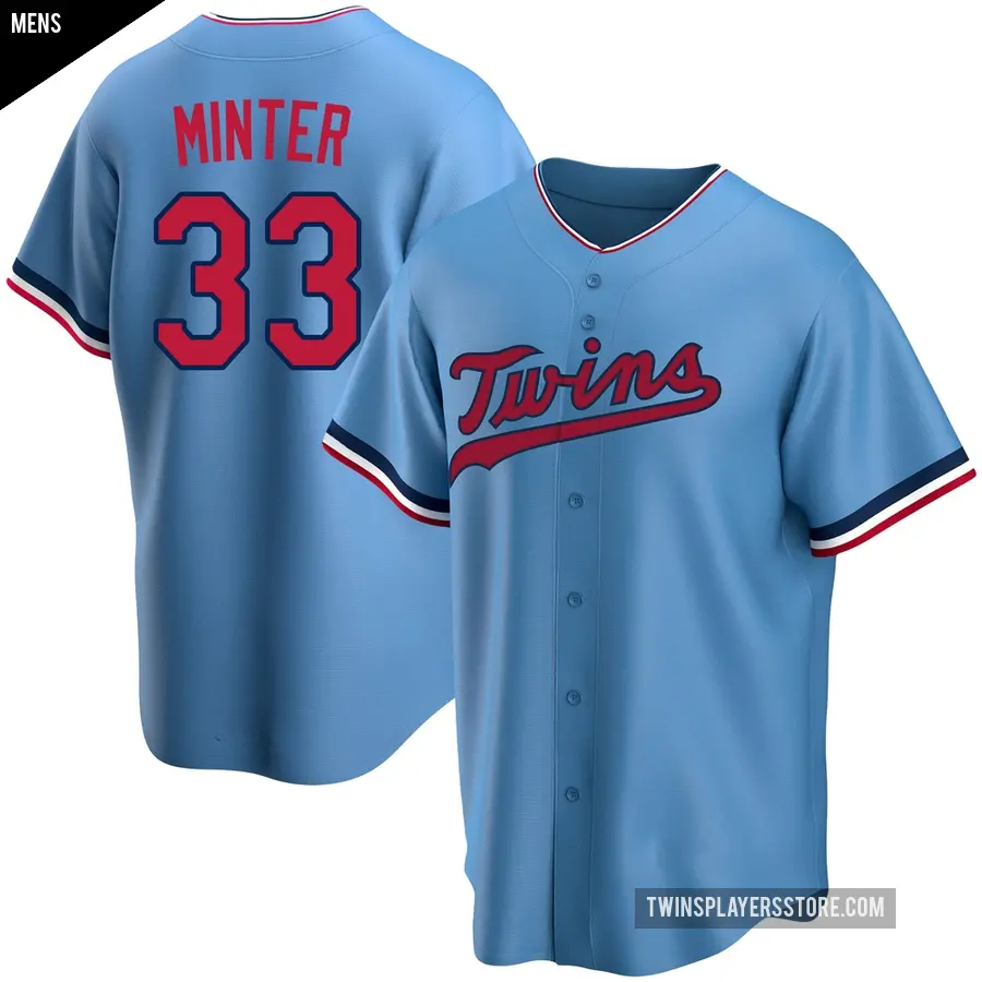 Men's Minnesota Twins ＃33 A.J. Minter Replica Light Blue Alternate Jersey