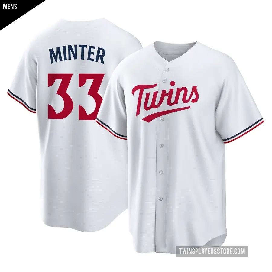 Men's Minnesota Twins ＃33 A.J. Minter Replica White Home Jersey