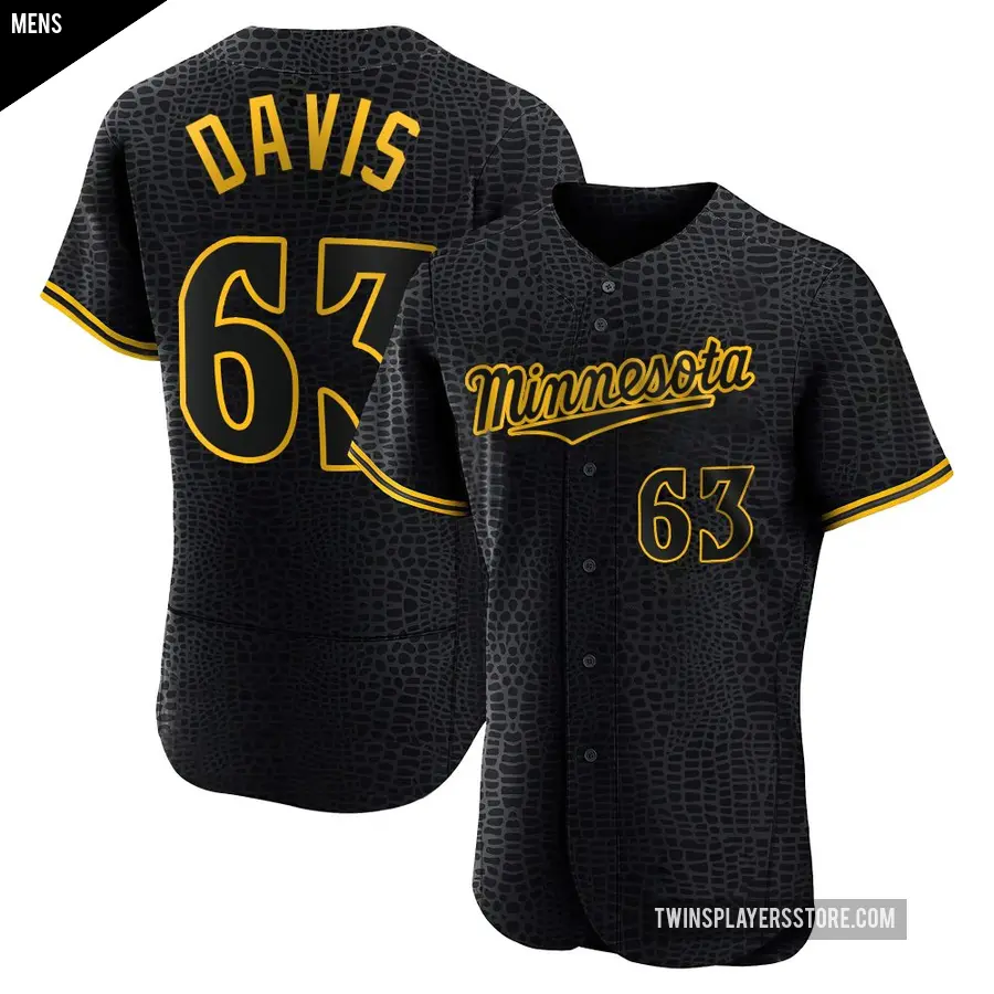 Men's Minnesota Twins ＃63 Noah Davis Authentic Black Snake Skin City Jersey
