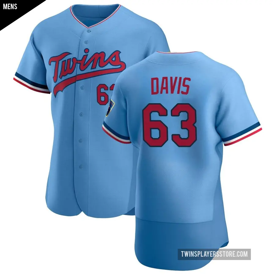 Men's Minnesota Twins ＃63 Noah Davis Authentic Light Blue Alternate Jersey