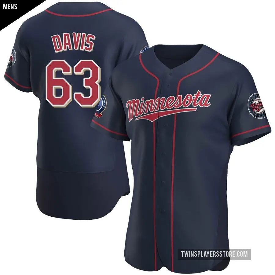 Men's Minnesota Twins ＃63 Noah Davis Authentic Navy Alternate 60th Season Jersey