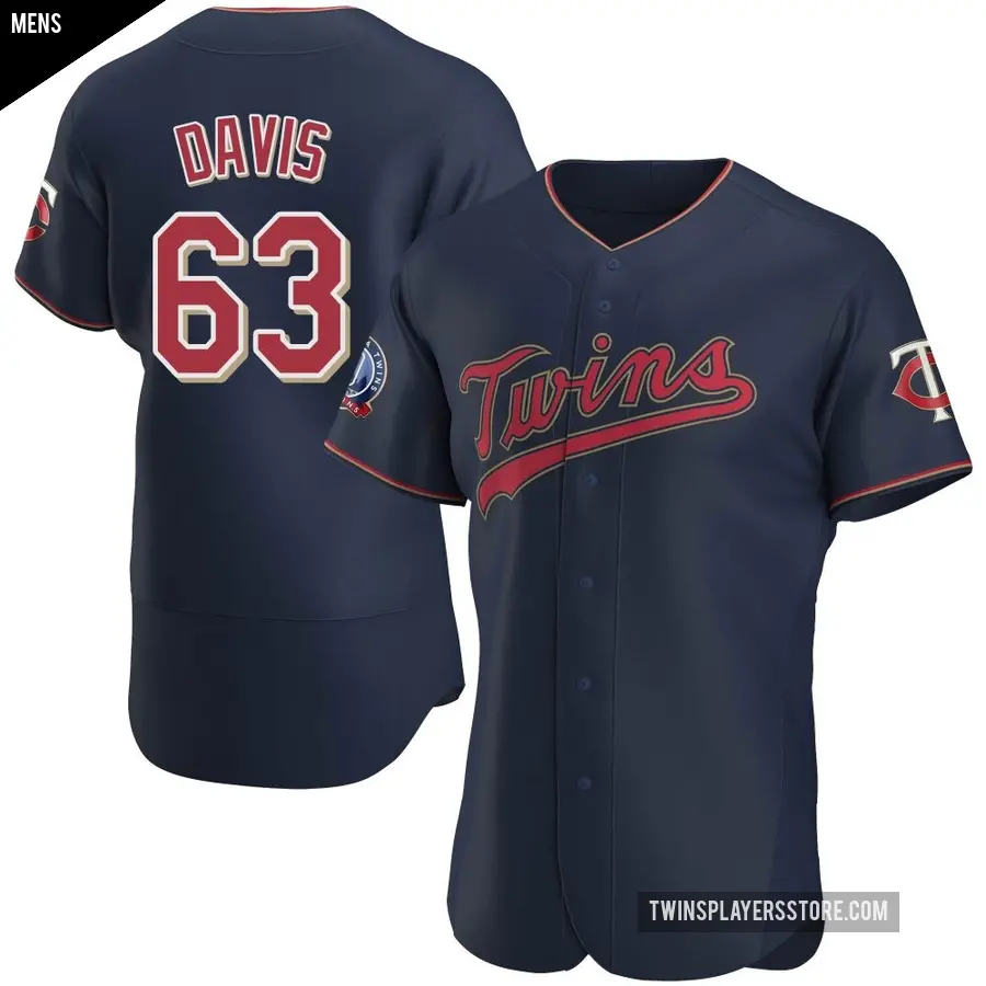 Men's Minnesota Twins ＃63 Noah Davis Authentic Navy Alternate 60th Season Team Jersey