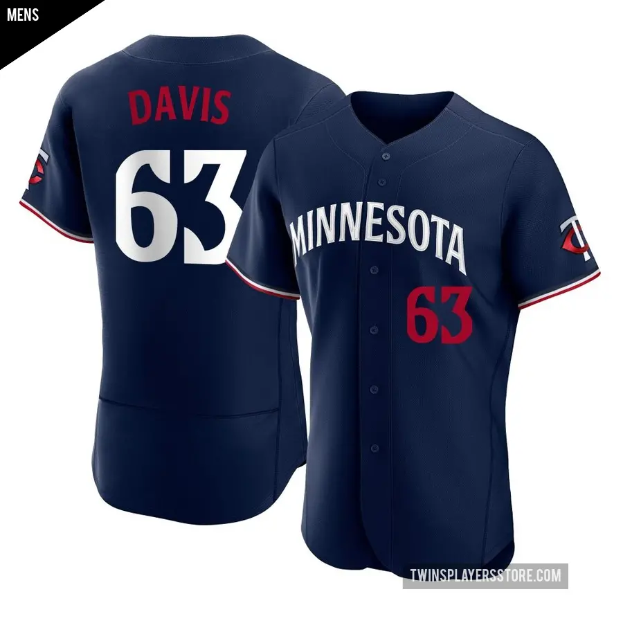 Men's Minnesota Twins ＃63 Noah Davis Authentic Navy Alternate Jersey