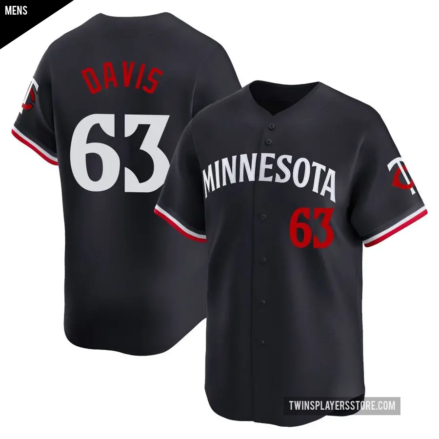 Men's Minnesota Twins ＃63 Noah Davis Limited Navy Alternate Jersey