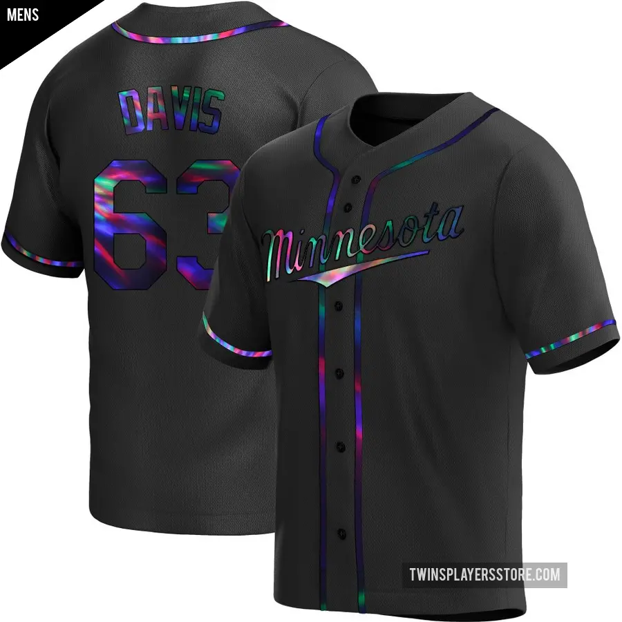 Men's Minnesota Twins ＃63 Noah Davis Replica Black Holographic Alternate Jersey