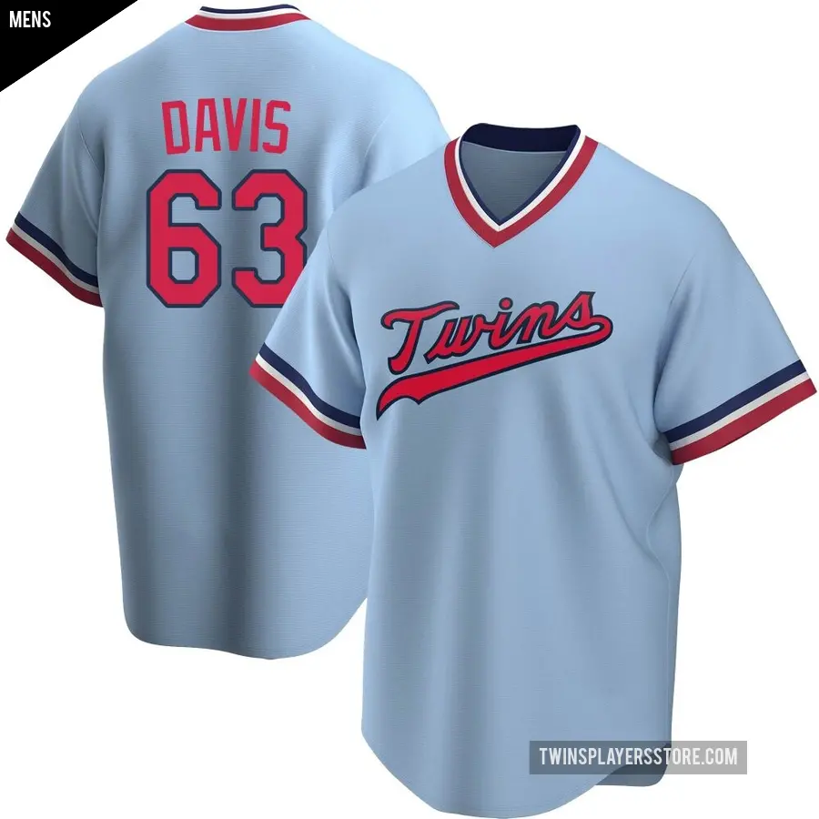 Men's Minnesota Twins ＃63 Noah Davis Replica Light Blue Road Cooperstown Collection Jersey