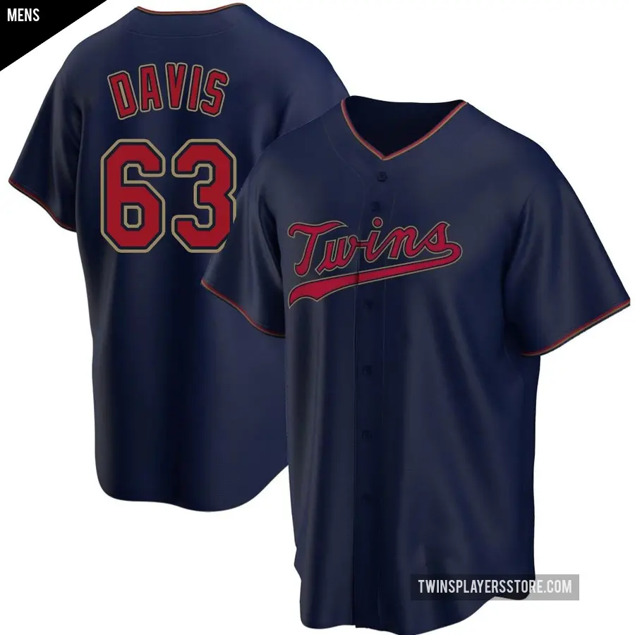 Men's Minnesota Twins ＃63 Noah Davis Replica Navy Alternate Jersey