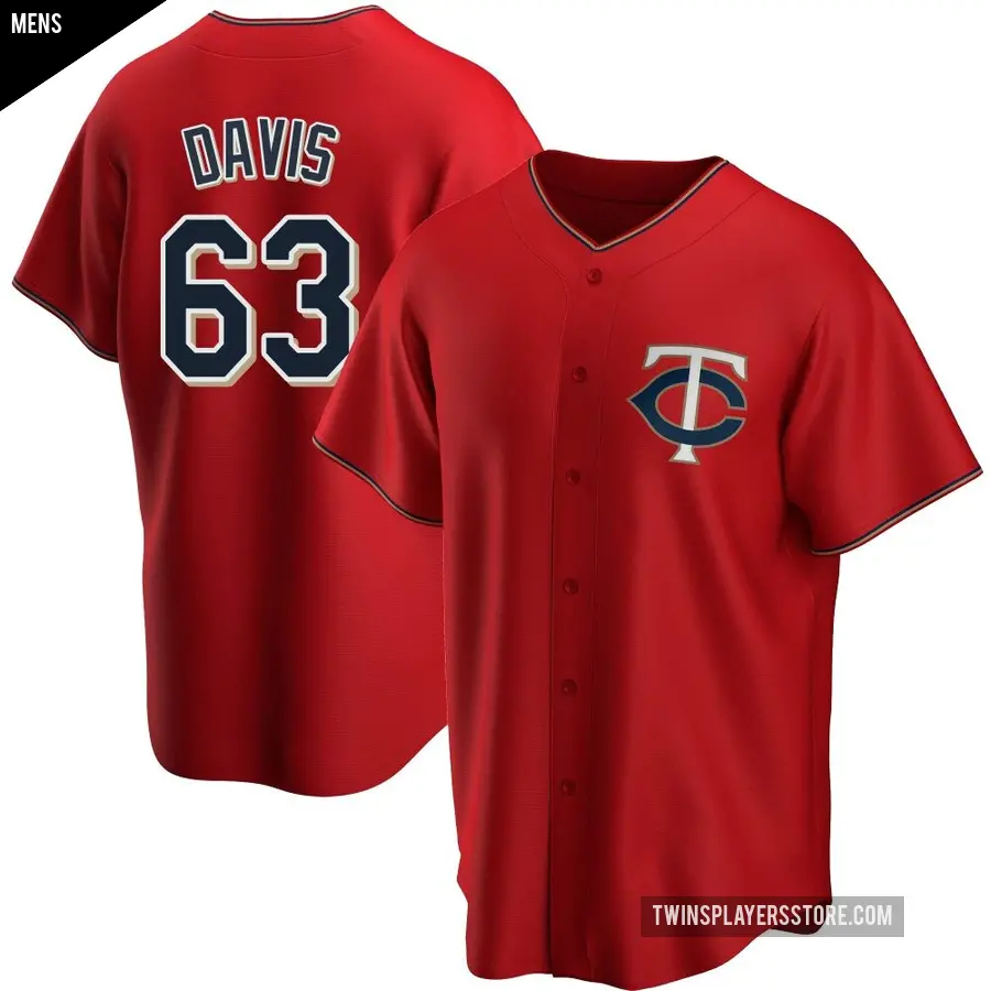 Men's Minnesota Twins ＃63 Noah Davis Replica Red Alternate Jersey