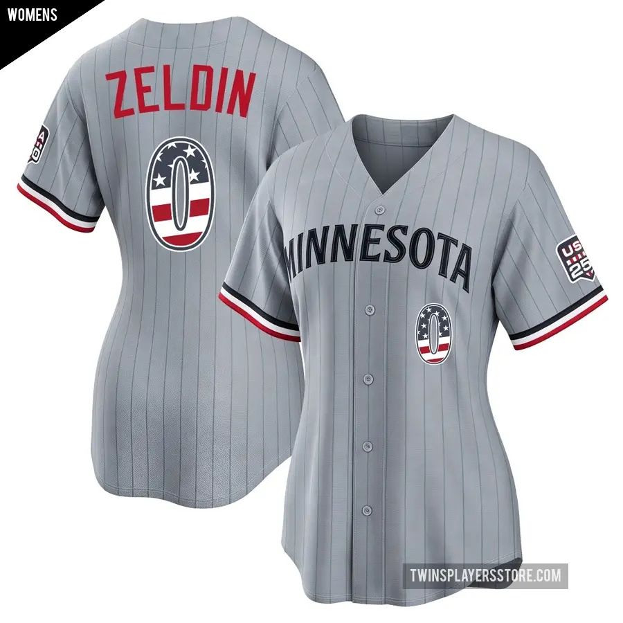 Women's Minnesota Twins ＃0 Brian Zeldin Limited Gray USA 250 Fourth Of July Road Stadium Jersey