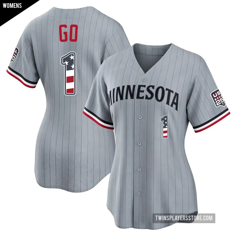 Women's Minnesota Twins ＃1 Woo-Suk Go Limited Gray USA 250 Fourth Of July Road Stadium Jersey