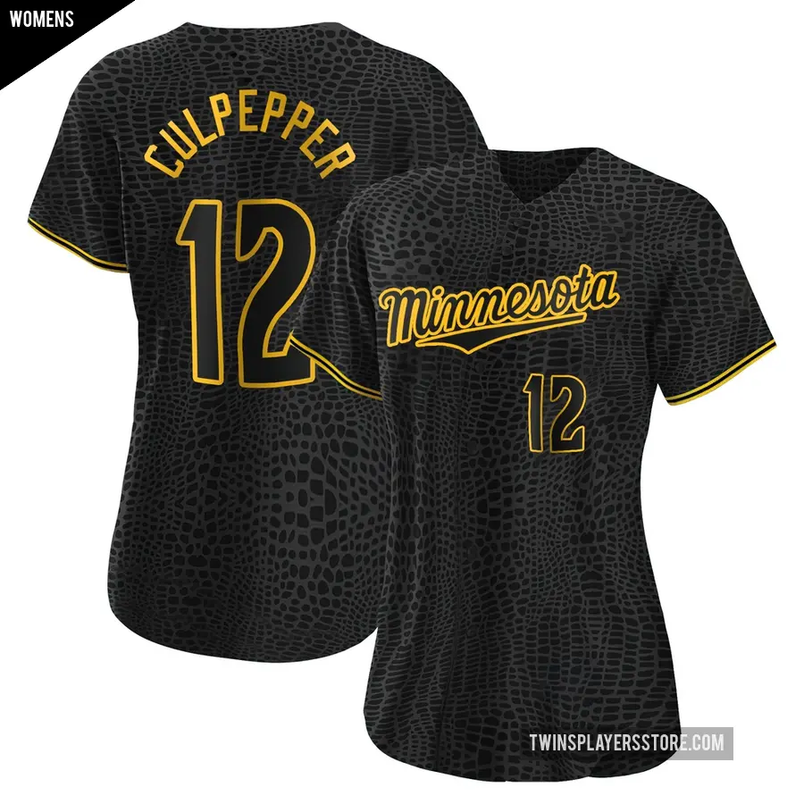 Women's Minnesota Twins ＃12 Kaelen Culpepper Replica Black Snake Skin City Jersey