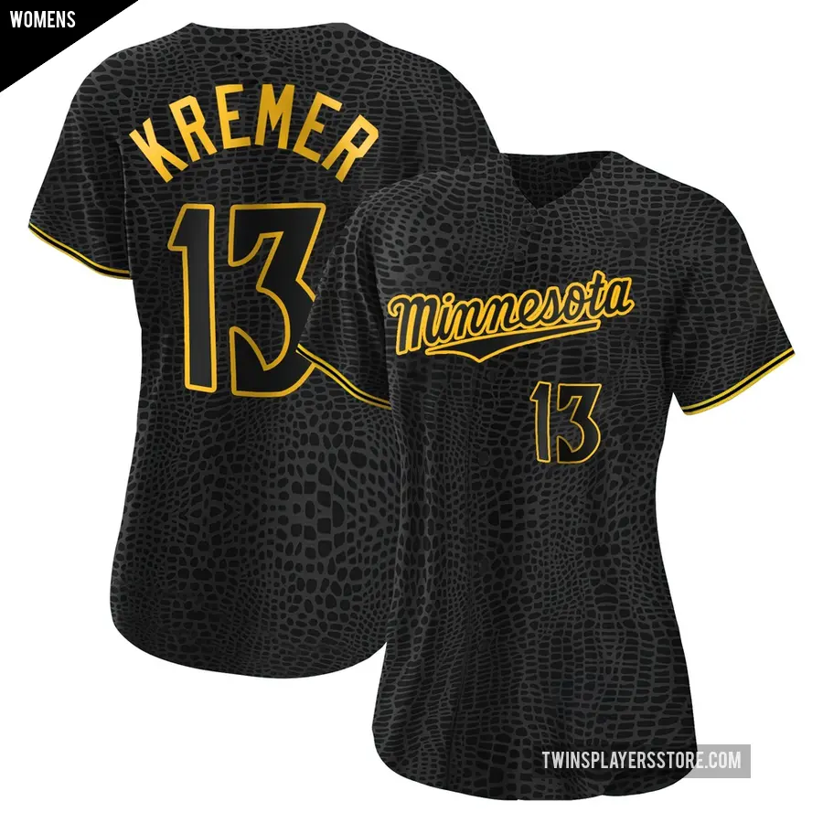 Women's Minnesota Twins ＃13 Dean Kremer Replica Black Snake Skin City Jersey
