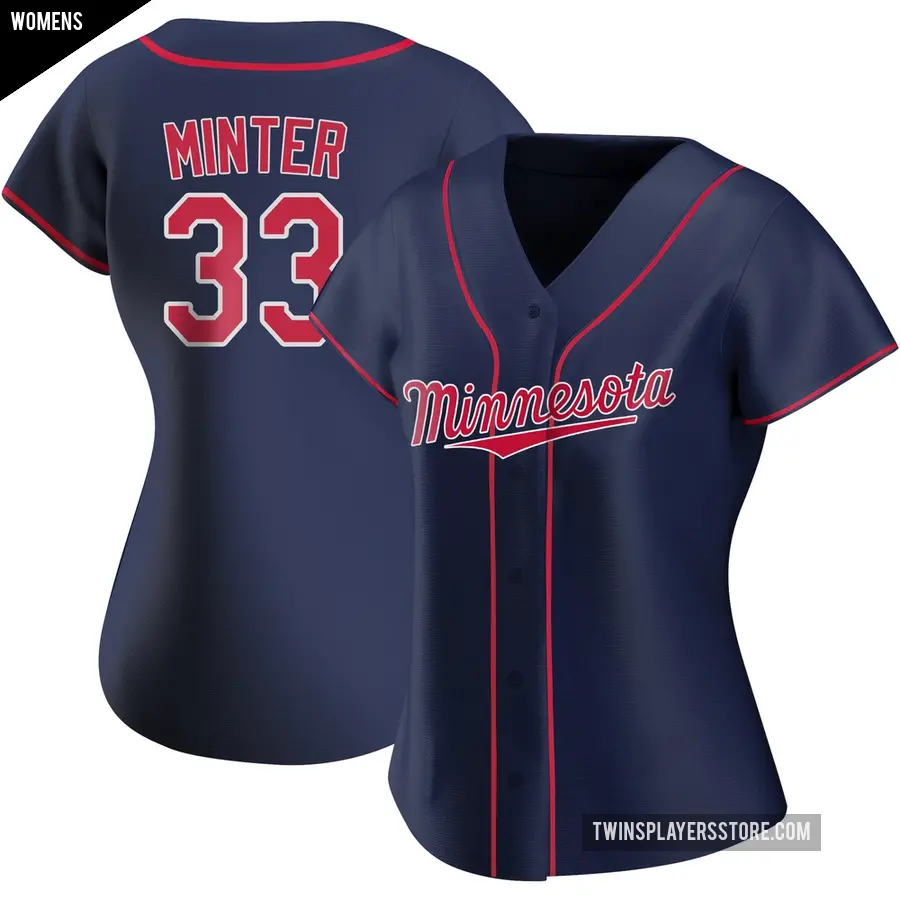Women's Minnesota Twins ＃33 A.J. Minter Authentic Navy Alternate Team Jersey
