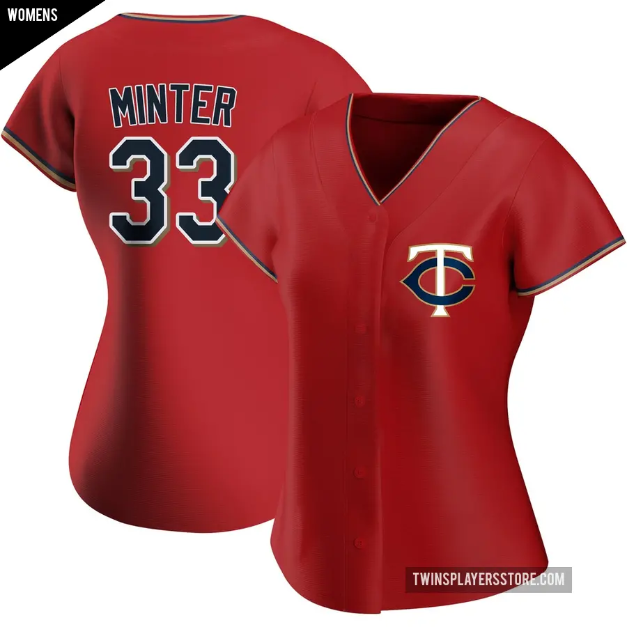 Women's Minnesota Twins ＃33 A.J. Minter Authentic Red Alternate Jersey