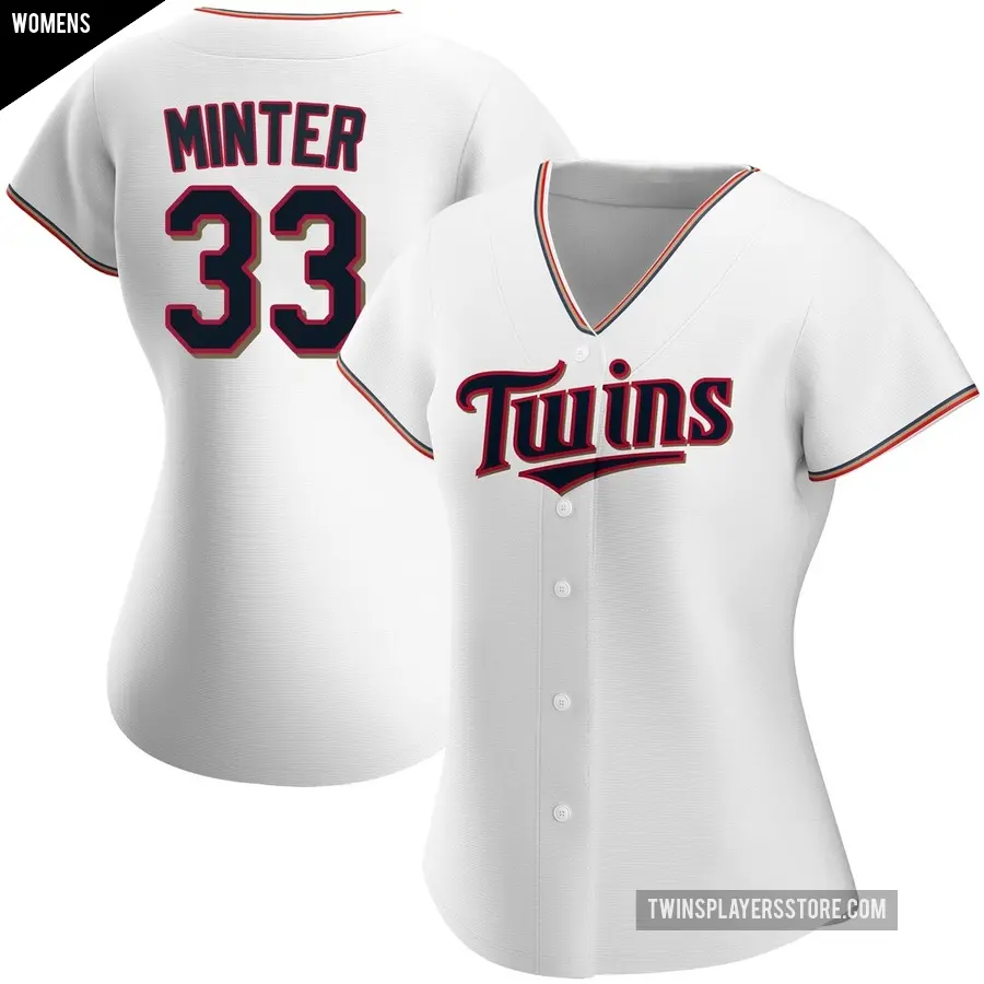 Women's Minnesota Twins ＃33 A.J. Minter Authentic White Home Jersey