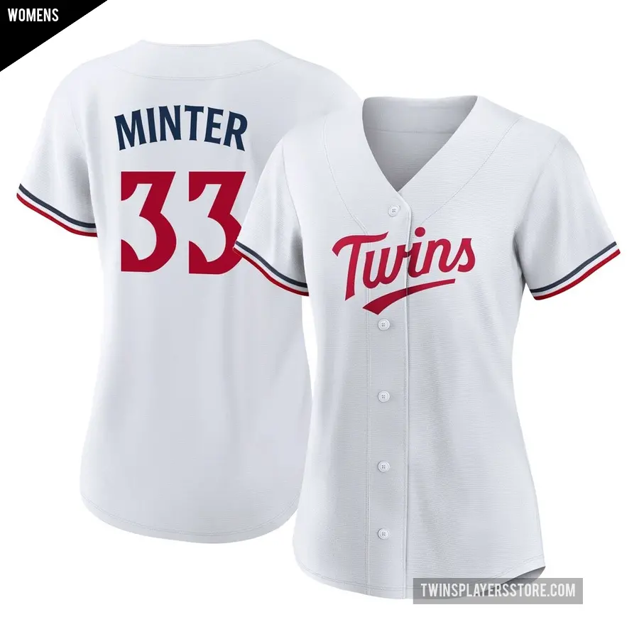 Women's Minnesota Twins ＃33 A.J. Minter Authentic White Home Jersey