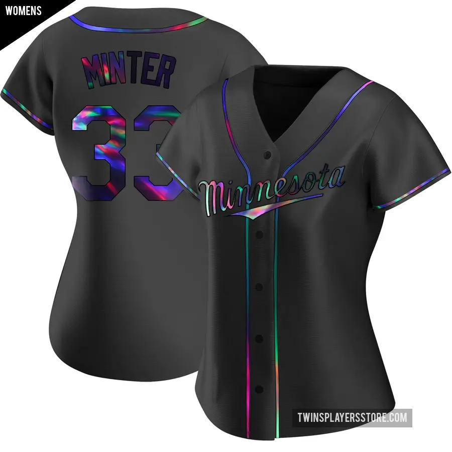 Women's Minnesota Twins ＃33 A.J. Minter Replica Black Holographic Alternate Jersey