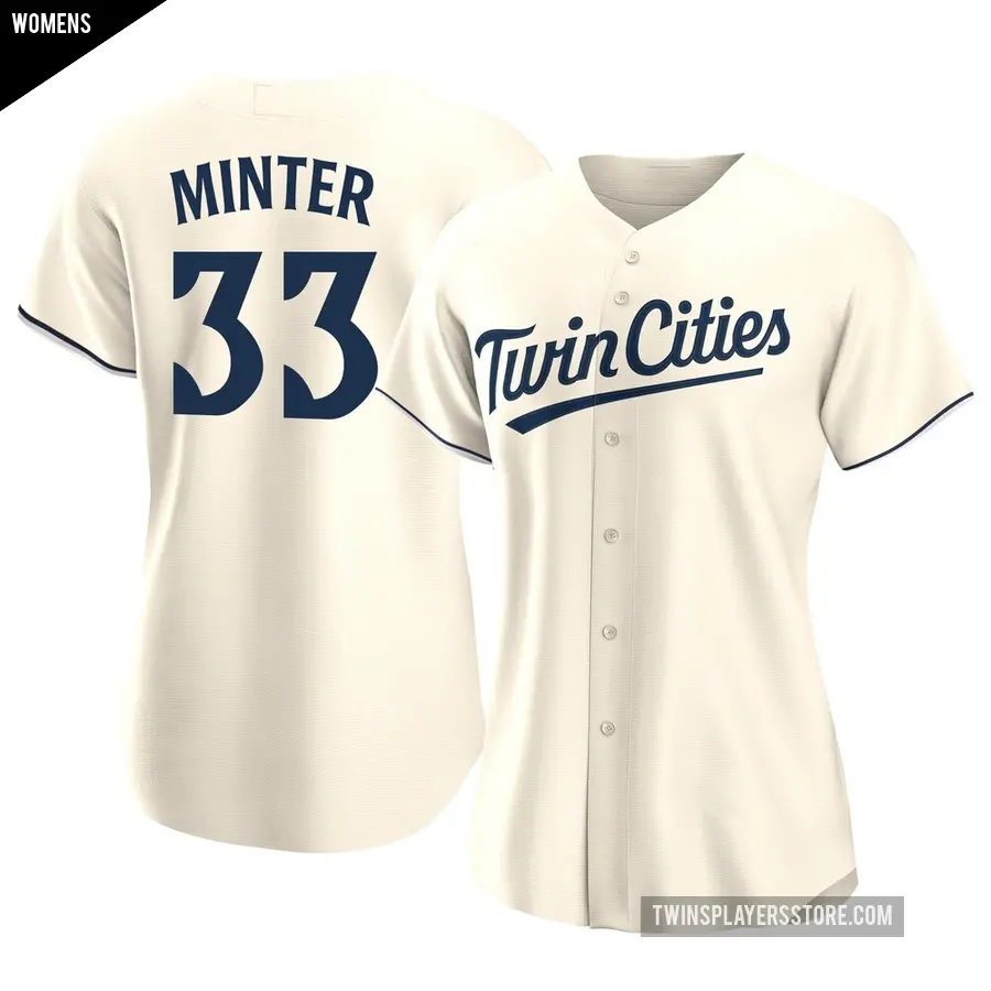 Women's Minnesota Twins ＃33 A.J. Minter Replica Cream Alternate Jersey