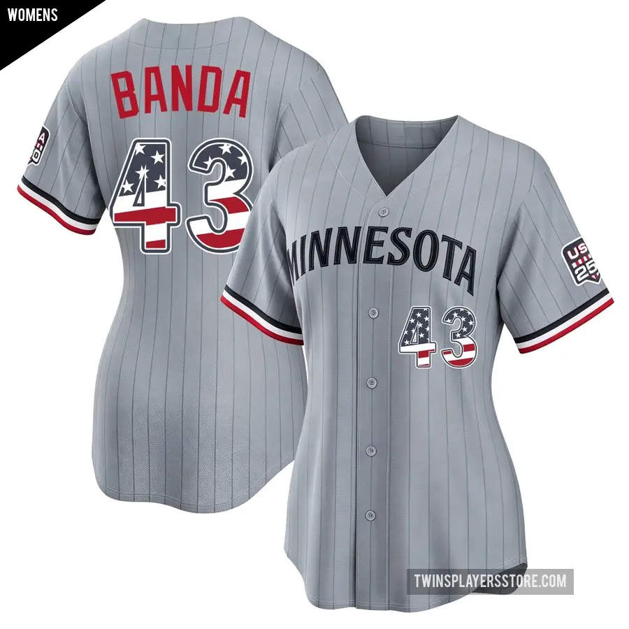 Women's Minnesota Twins ＃43 Anthony Banda Limited Gray USA 250 Fourth Of July Road Stadium Jersey