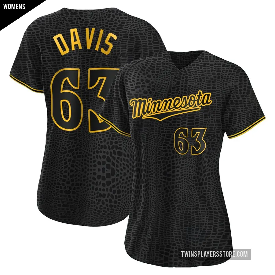 Women's Minnesota Twins ＃63 Noah Davis Authentic Black Snake Skin City Jersey
