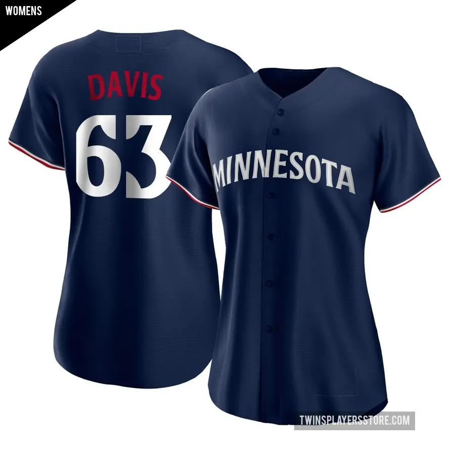 Women's Minnesota Twins ＃63 Noah Davis Authentic Navy Alternate Jersey