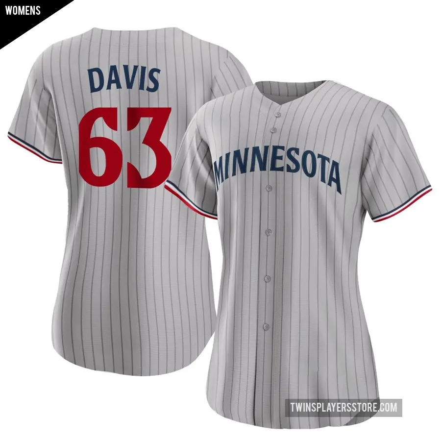 Women's Minnesota Twins ＃63 Noah Davis Replica Gray Road Jersey