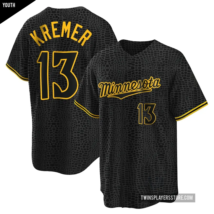 Youth Minnesota Twins ＃13 Dean Kremer Replica Black Snake Skin City Jersey
