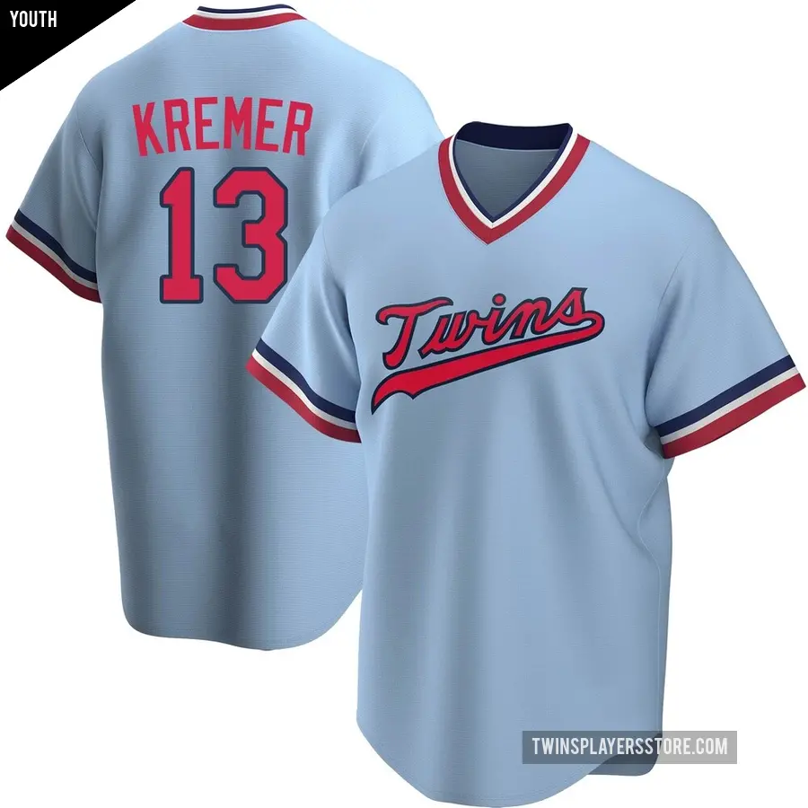 Youth Minnesota Twins ＃13 Dean Kremer Replica Light Blue Road Cooperstown Collection Jersey