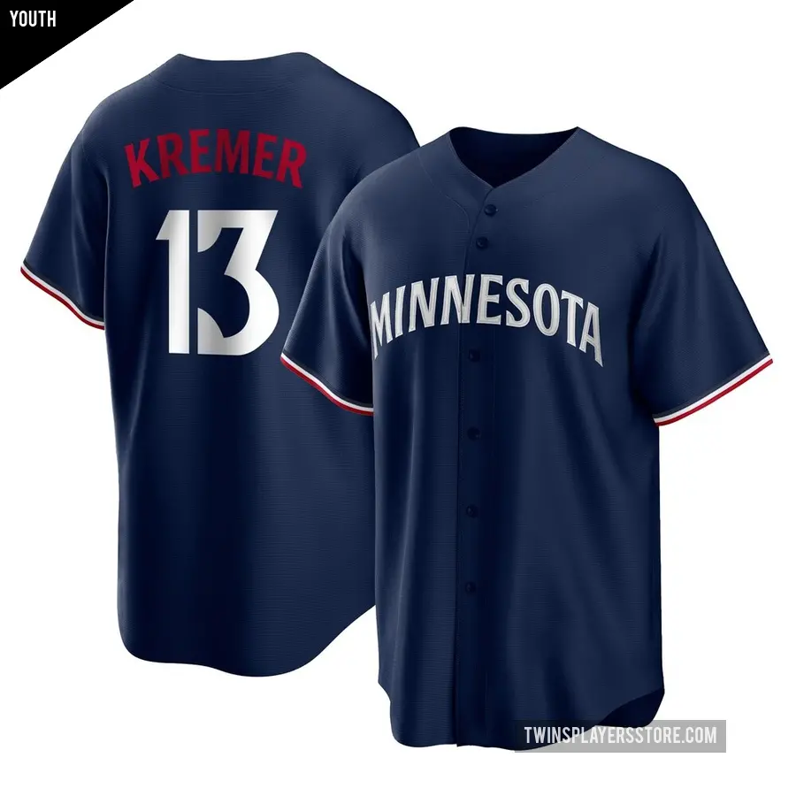 Youth Minnesota Twins ＃13 Dean Kremer Replica Navy Alternate Jersey