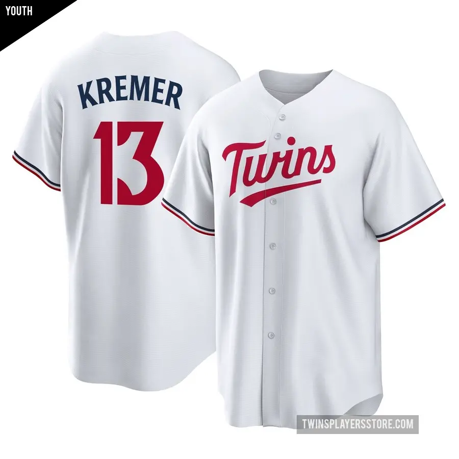 Youth Minnesota Twins ＃13 Dean Kremer Replica White Home Jersey