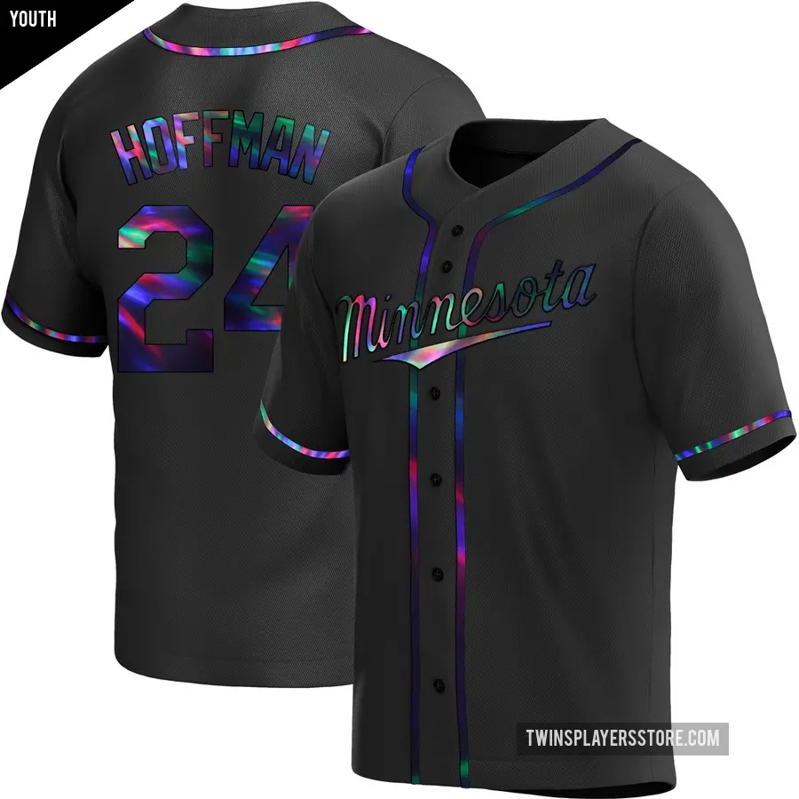 Youth Minnesota Twins ＃24 Jeff Hoffman Replica Black Holographic Alternate Jersey