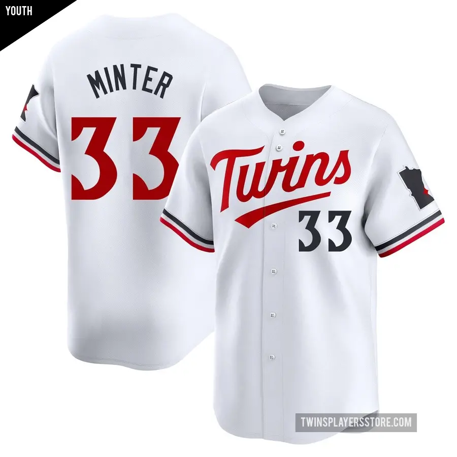 Youth Minnesota Twins ＃33 A.J. Minter Limited White Home Jersey