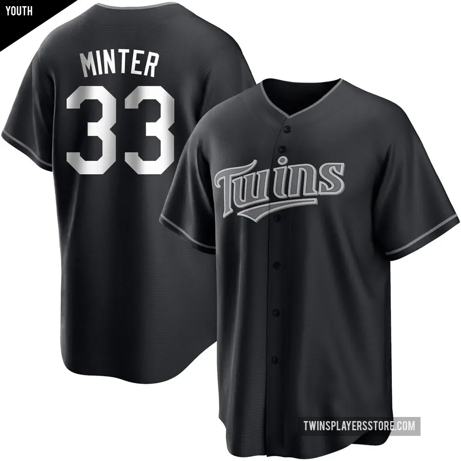 Youth Minnesota Twins ＃33 A.J. Minter Replica Black/White Jersey