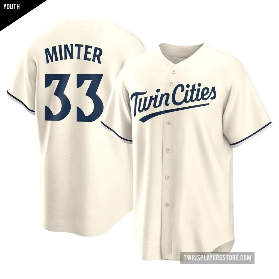Youth Minnesota Twins ＃33 A.J. Minter Replica Cream Alternate Jersey