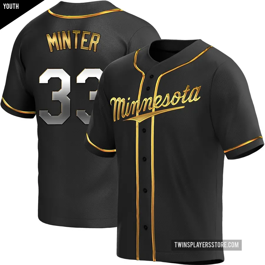 Youth Minnesota Twins ＃33 A.J. Minter Replica Gold Black en Alternate Jersey