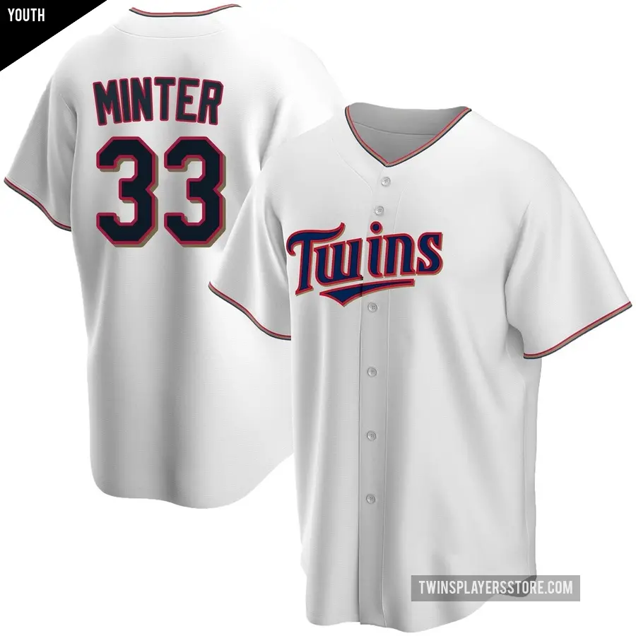 Youth Minnesota Twins ＃33 A.J. Minter Replica White Home Jersey