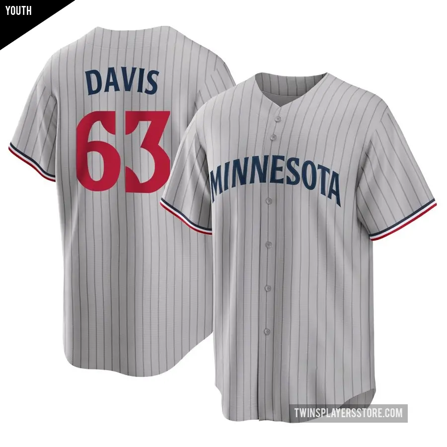 Youth Minnesota Twins ＃63 Noah Davis Replica Gray Road Jersey